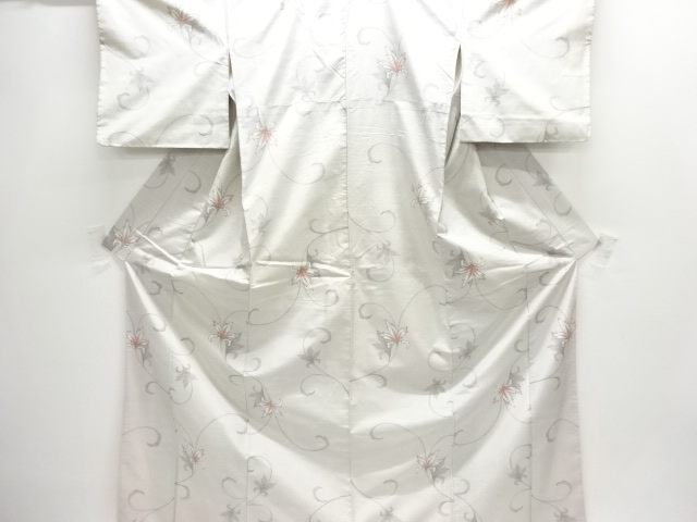JAPANESE KIMONO / ANTIQUE FLORAL ARABESQUE PATTERN WOVEN TSUMUGI KIMON